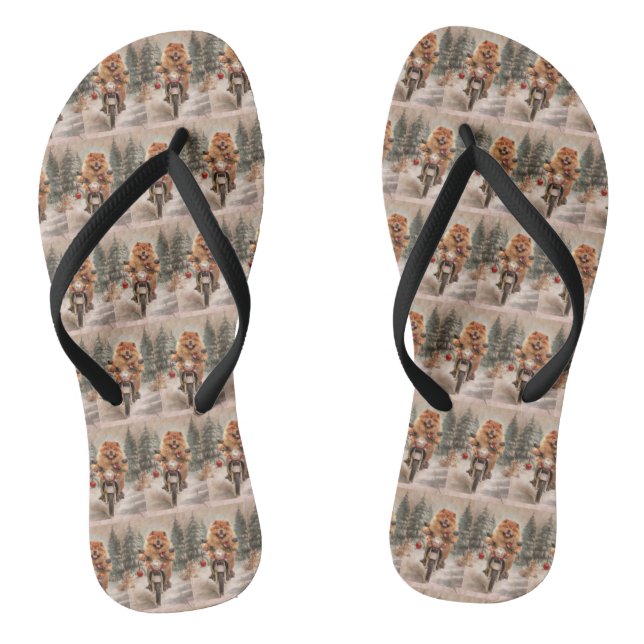 Chow Chow Dog Reiten Motorrad Weihnachten Flip Flops (Fußbett)