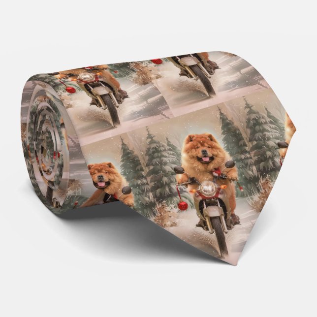 Chow Chow Dog Reiten Motorrad Weihnachten Krawatte (Gerollt)