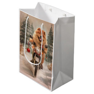 Chow Chow Dog Reiten Motorrad Weihnachten Mittlere Geschenktüte
