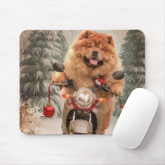 Chow Chow Dog Reiten Motorrad Weihnachten Mousepad (Mit Mouse)