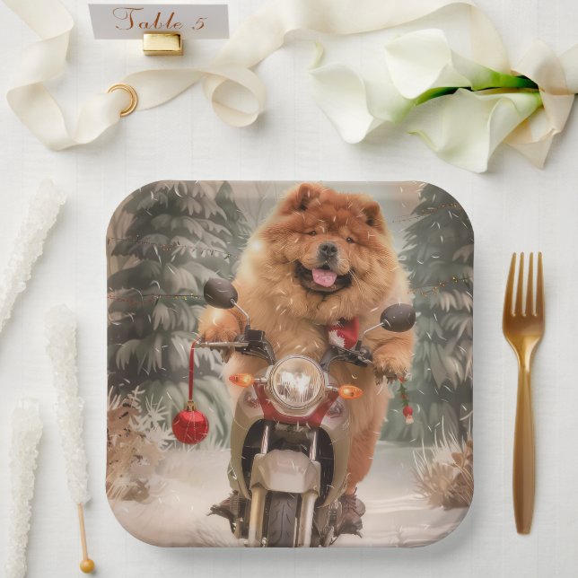 Chow Chow Dog Reiten Motorrad Weihnachten Pappteller (Hochzeit)