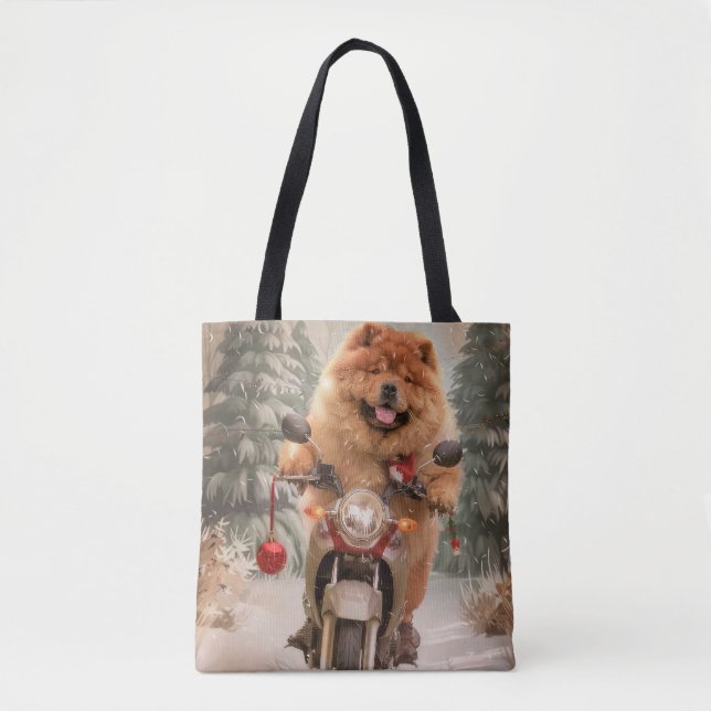 Chow Chow Dog Reiten Motorrad Weihnachten Tasche (Vorderseite)