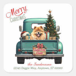 Chow Chow Dog Retro Truck Weihnachten Quadratischer Aufkleber