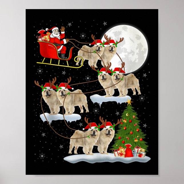 Chow Chow Dog Santa Sleigh Flying Funny Magical Ch Poster (Vorne)
