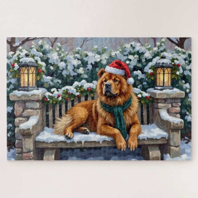 Chow Chow Dog Serene Winter Garden Christmas Art (Horizontal)