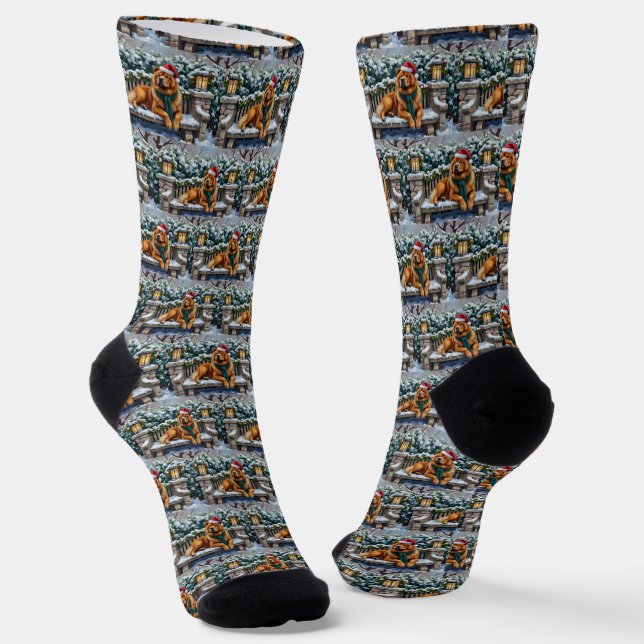 Chow Chow Dog Serene Winter Garden Christmas Art Socken (Gewinkelt)