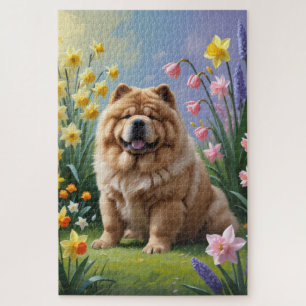 Chow Chow Dog Spring Blumen Malerei