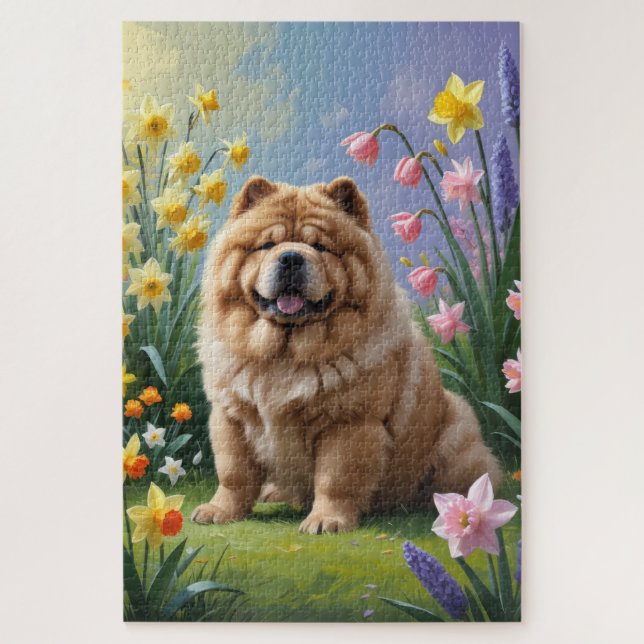 Chow Chow Dog Spring Blumen Malerei (Vertikal)