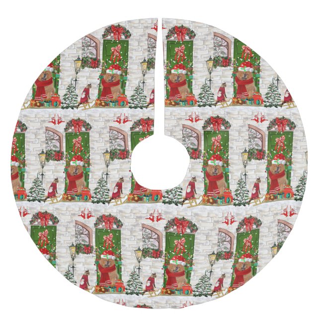 Chow Chow Dog Weihnachten Polyester Weihnachtsbaumdecke (Vorderseite)