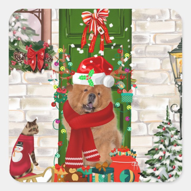 Chow Chow Dog Weihnachten Quadratischer Aufkleber (Vorderseite)