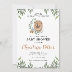 Chow Chow Dog Welpe Greenery Boho Baby Shower Einladung