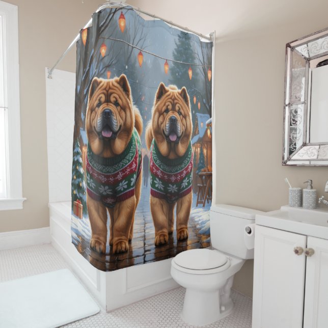 Chow Chow Dogs Christmas Snow Holiday  Duschvorhang (Beispiel)
