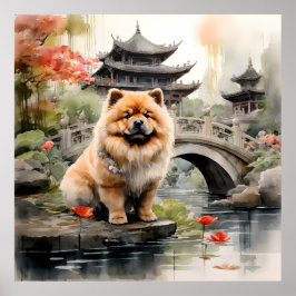 Chow Chow Erforschung eines chinesischen Gartens Poster
