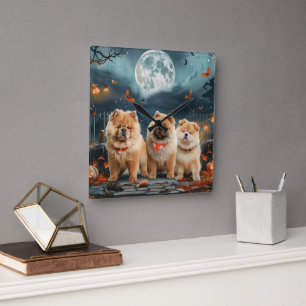 Chow Chow Halloween Gruselig Quadratische Wanduhr