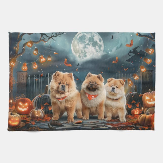 Chow Chow Halloween Spooky Geschirrtuch (Horizontal)