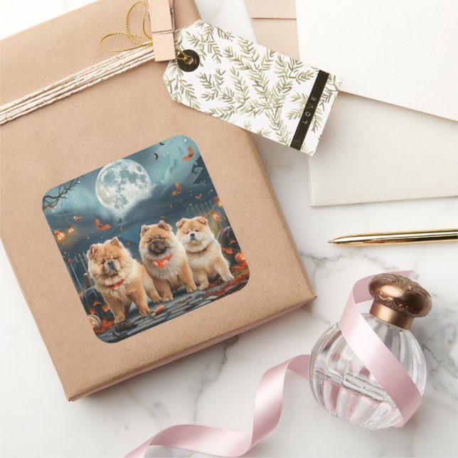 Chow Chow Halloween Spooky Quadratischer Aufkleber (Schenken)
