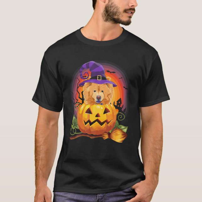 Chow Chow Hexch Pumpkin Halloween Hund Lover T-Shirt (Vorderseite)