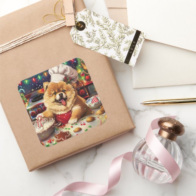 Chow Chow Holiday Baking: Feierliche Weihnachten Quadratischer Aufkleber (Schenken)
