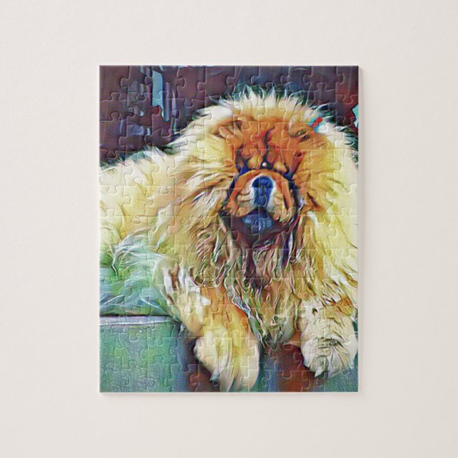 Chow-Chow-Hund auf Portal im Regen (Vertikal)