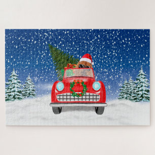 Chow Chow Hund Autofahren Auto in Snow Jigsaw Puzz
