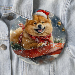 Chow Chow Hund im Schlitten Lass es schneien Weihn Button