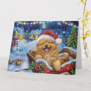 Chow Chow Hund im Schlitten Schnee Weihnachten Karte