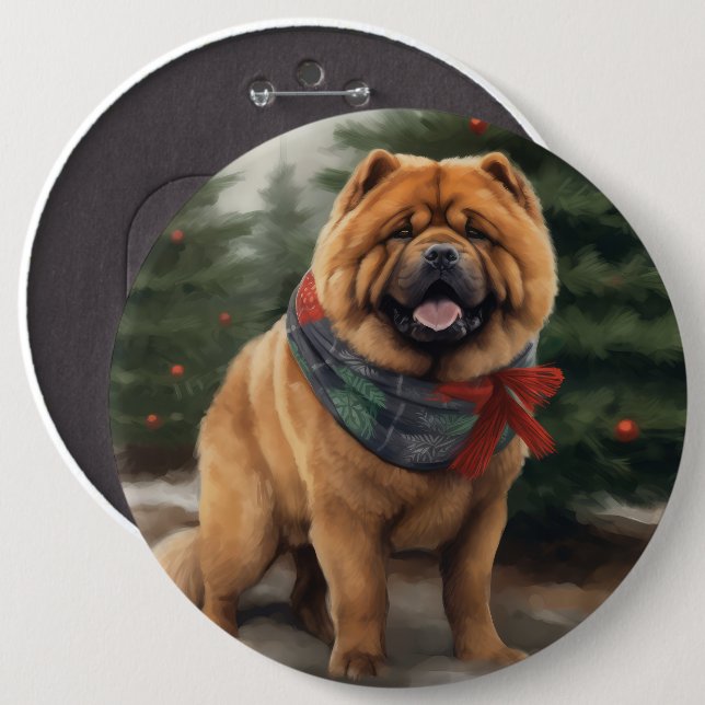 Chow Chow Hund im Schnee Weihnachten Button (Vorne & Hinten)