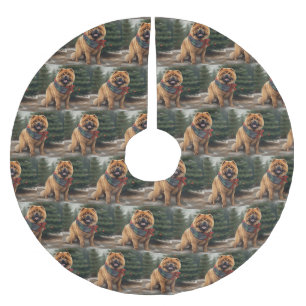 Chow-Chow-Hund im Schnee Weihnachten Polyester Weihnachtsbaumdecke