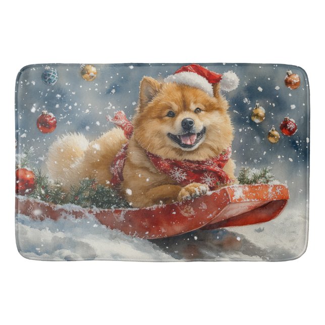 Chow Chow Hund in Sledge Lass es Schnee Weihnachte Badematte (Vorderseite)