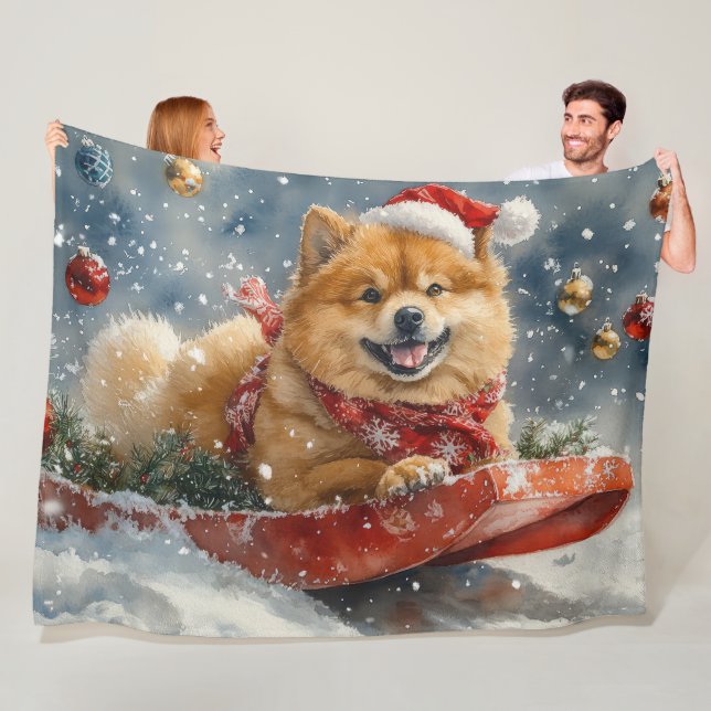 Chow Chow Hund in Sledge Lass es Schnee Weihnachte Fleecedecke (Beispiel)