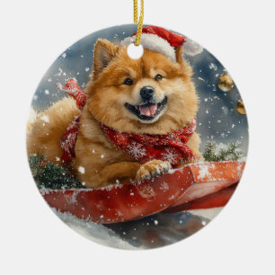 Chow Chow Hund in Sledge Lass es Schnee Weihnachte Keramik Ornament