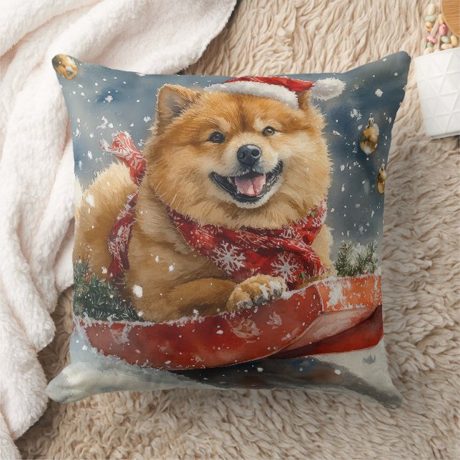Chow Chow Hund in Sledge Lass es Schnee Weihnachte Kissen (Decke)