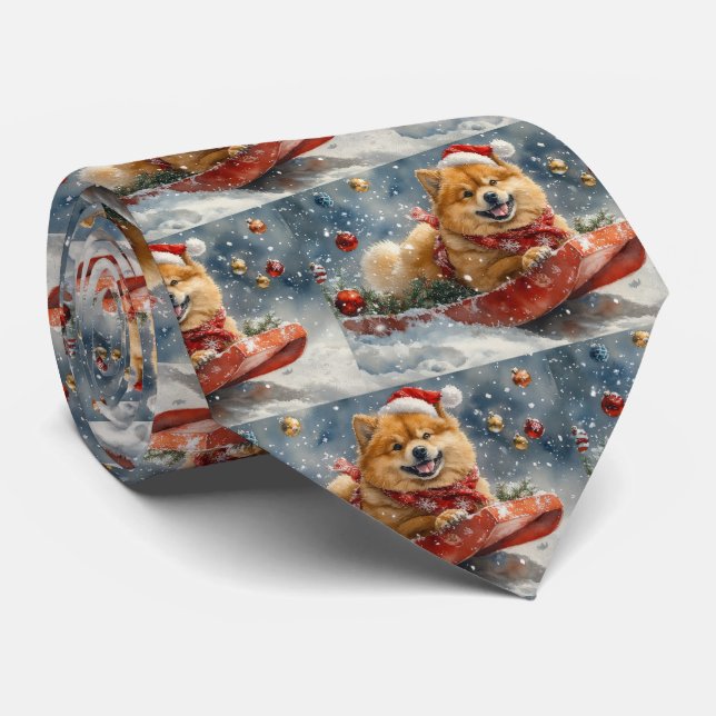 Chow Chow Hund in Sledge Lass es Schnee Weihnachte Krawatte (Gerollt)