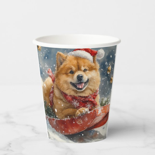 Chow Chow Hund in Sledge Lass es Schnee Weihnachte Pappbecher (Vorderseite)