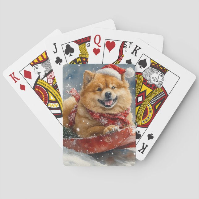 Chow Chow Hund in Sledge Lass es Schnee Weihnachte Spielkarten (Rückseite)