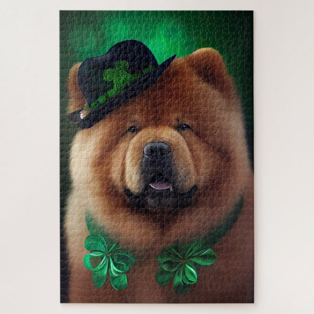 Chow Chow Hund in St. Patrick's Day Dress (Vertikal)