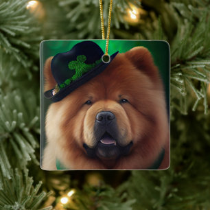 Chow Chow Hund in St. Patrick's Day Dress Keramikornament