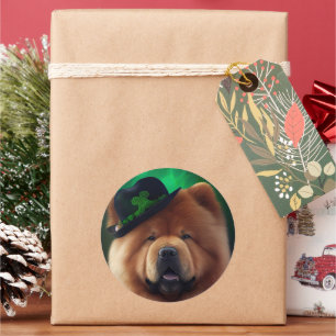 Chow Chow Hund in St. Patrick's Day Dress Runder Aufkleber