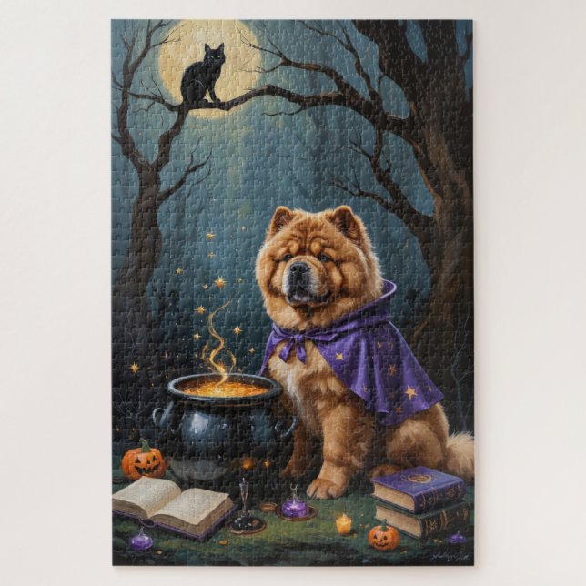 Chow Chow Hund Whimsical Halloween Malerei (Vertikal)