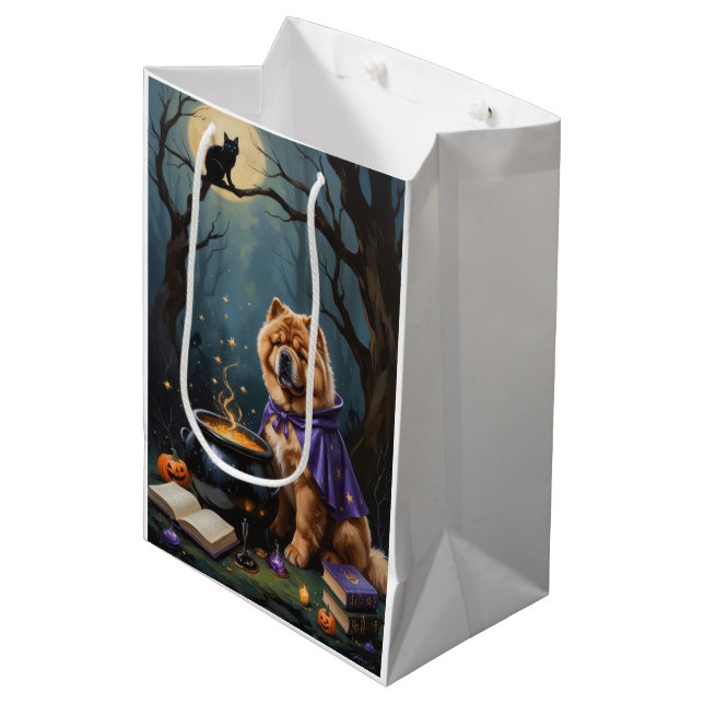 Chow Chow Hund Whimsical Halloween Malerei Mittlere Geschenktüte (Vorderseite Schrägansicht)