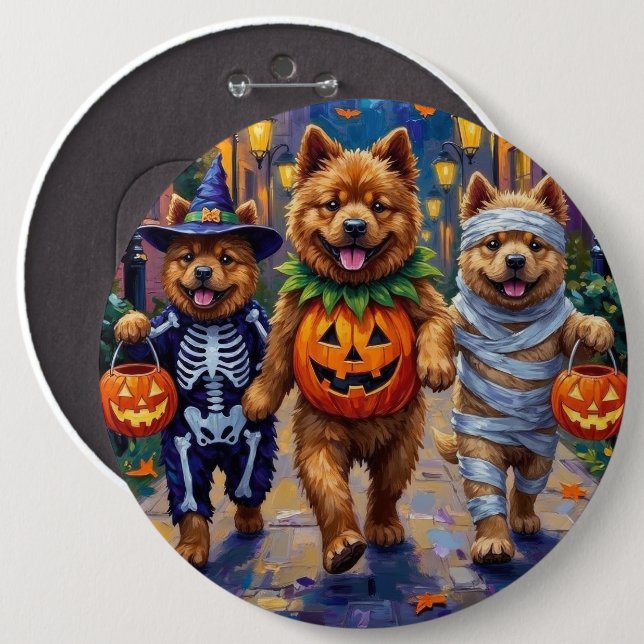 Chow Chow Hunde Trick-oder-Treating Halloween-Kost Button (Vorne & Hinten)
