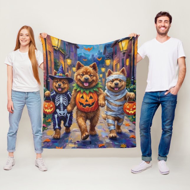 Chow Chow Hunde Trick-oder-Treating Halloween-Kost Fleecedecke (Beispiel)