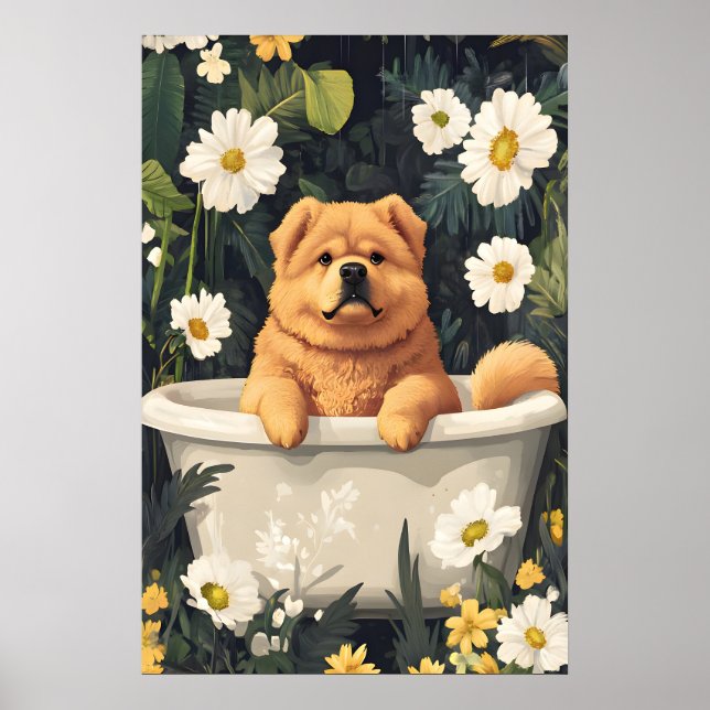 Chow Chow In Bathtub Poster, Funny Dog Poster (Vorne)