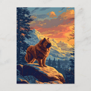 Chow Chow in den schneebedeckten Bergen bei Sonnen Postkarte
