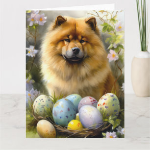 Chow Chow mit Ostereiern Feiertag  Karte