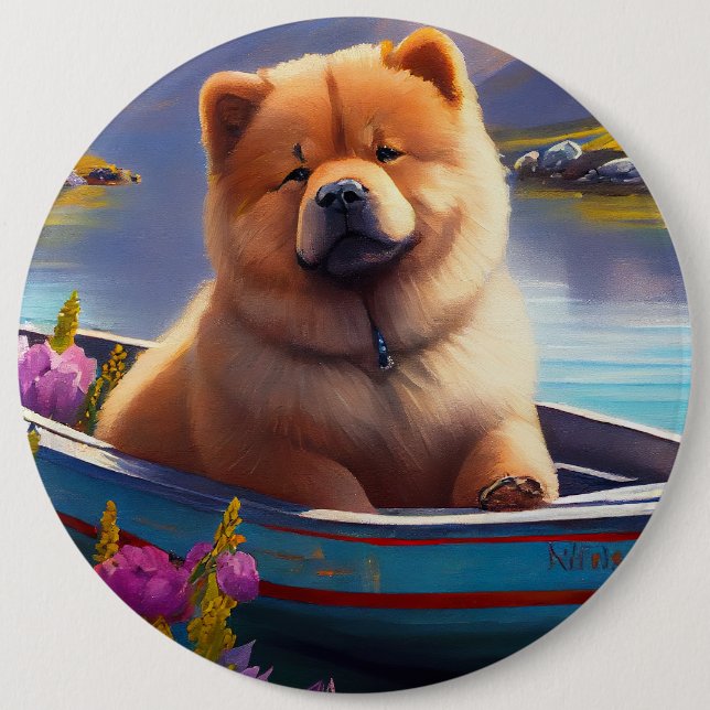 Chow Chow on a Paddle: Ein Landschaftliches Abente Button (Vorderseite)