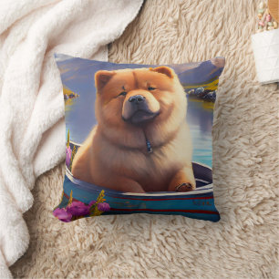 Chow Chow on a Paddle: Ein Landschaftliches Abente Kissen