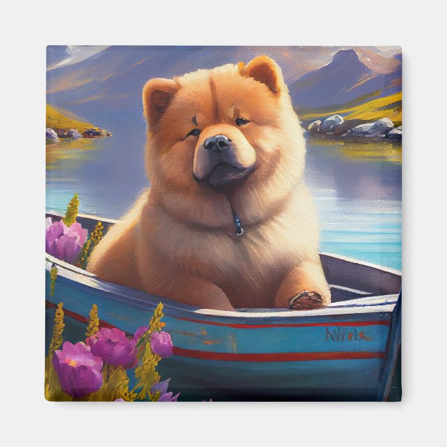 Chow Chow on a Paddle: Ein Landschaftliches Abente Magnet (Vorne)