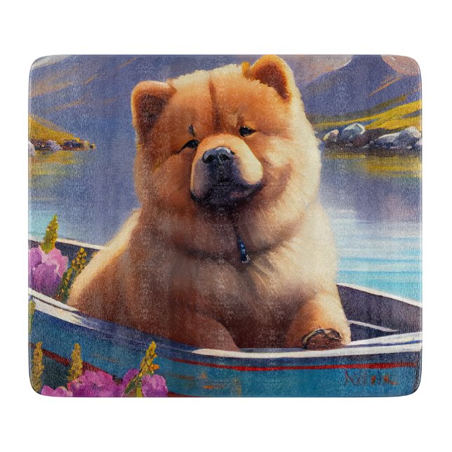 Chow Chow on a Paddle: Ein Landschaftliches Abente Schneidebrett (Vorderseite)