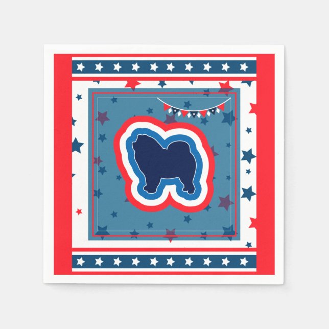 Chow Chow Patriotic rot weiß und blau 4. Juli Serviette (Vorderseite)